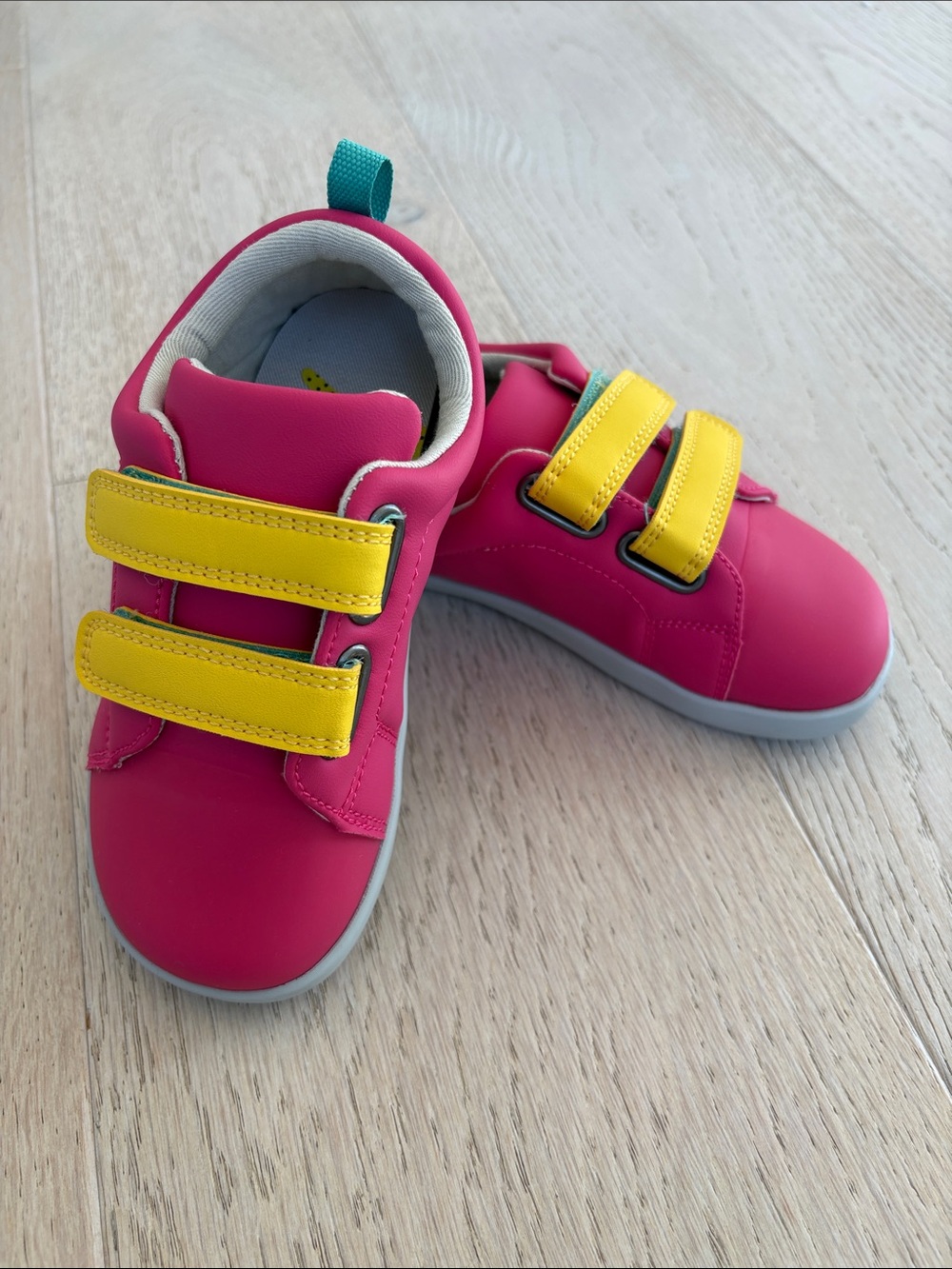 Kids Pink and Yellow Velcro Sneakers - Easy On/Off Play Shoes
